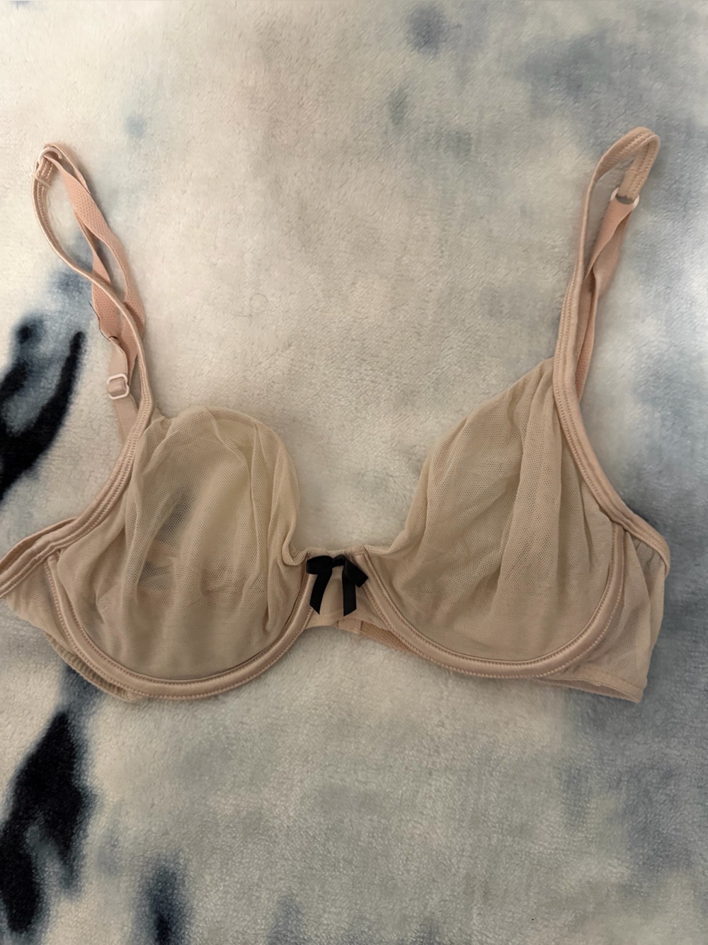 Victoria's Secret Sheer Beige Underwire Bra with Black Bow